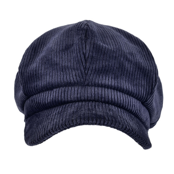 Corduroy Unisex Newsboy Hat Cap in Navy - Picture 2 of 7